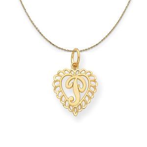 14k Yellow Gold, Grace, Satin Heart Initial P Necklace, 15mm - 18 Inch